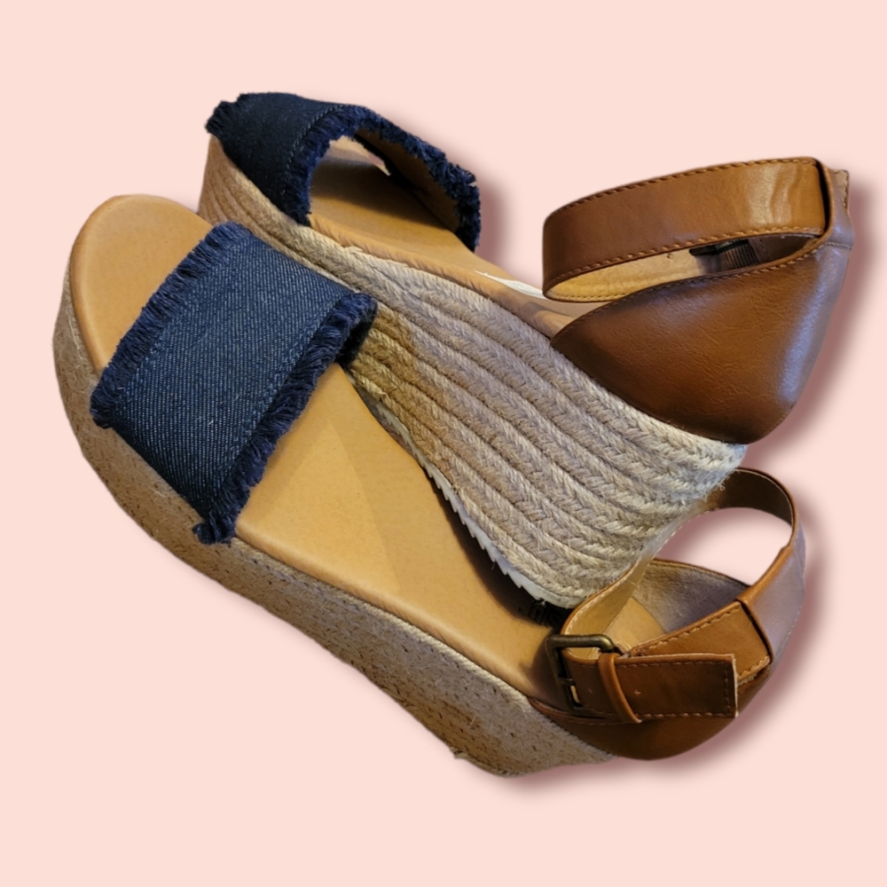 Denim Wedge Espadrille Sandals - Picture 2 of 4